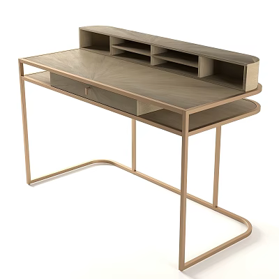 Elegant Modern Desk With Wooden Top Metal Frame And Storage Compartments Design 3d model