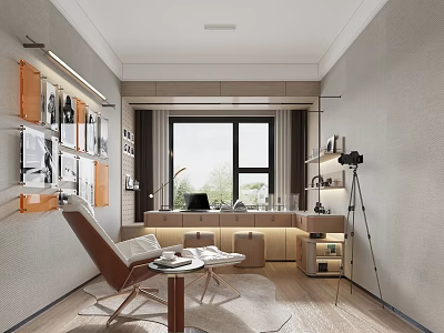Modern Minimalist Study Room With Leisure Chair And Camera 3d model