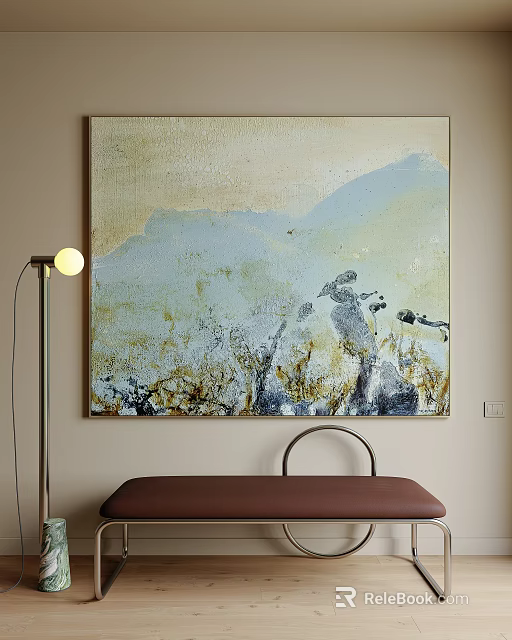 Abstract Painting With Soft Blue And Yellow Tones Textured Brushstrokes Wall Art Decor 3d model 