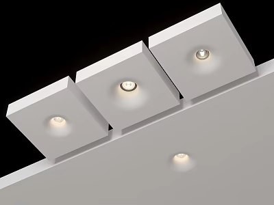 Modern White Square Downlights Illuminated On Ceiling For Home Interior Lighting 3d model