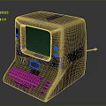 Vintage Computer Terminal Design With Green Screen Mechanical Keyboard And Metallic Worn Case