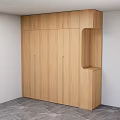 Modern Wooden Wardrobe With Multiple Doors And Open Niche In Minimalist Room