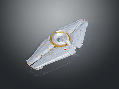 Silver White Spaceship Model With Golden Ring Structure And Streamlined Design 3d model