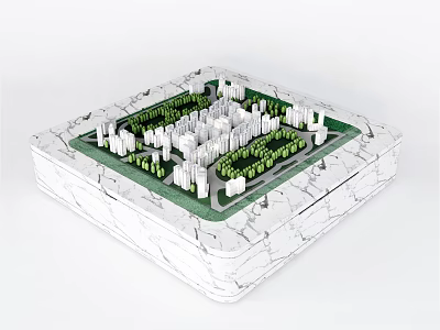 Professional Commercial Equipment For Architectural Model With Square Base Green Areas And White Buildings 3d model