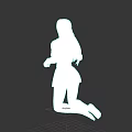 Character Kneeling From Behind With Blonde Hair Pink Gradient White Top Gray Skirt And Barefoot