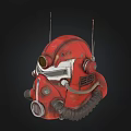 Red Futuristic Mechanical Helmet With Antennas And Breathing Hoses Design