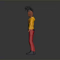 3D Cartoon Character With Spiky Black Hair Glasses Yellow Shirt Red Pants Blue Shoes