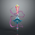 Colorful Fantasy Sword With Flowing Pink Ribbons Ornate Hilt And Decorative Details