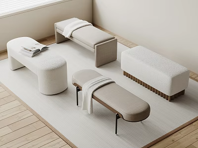 Modern Minimalist Indoor Stools In Neutral Tones With Upholstered Seats And Metal Legs 3d model