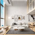 Modern Apartment Living Room With Open Design Chandelier And Coffee Table