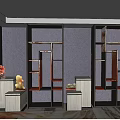 Elegant Specialty Store Interior With Display Cabinets Wooden Shelves And Stone Sculptures