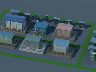 Industrial Equipment Facility With Multiple Colored Units And Organized Layout 3d model