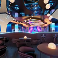 Modern Bar Interior With Sofas And Colorful Lighting 3d model