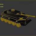 Black Tank Model With Cannon Tracks And Reflection On Gray Background 3d model