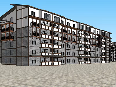 Modern Traditional Style Multi Story Residential Building With Balconies And Brick White Exterior 3d model