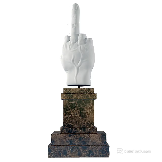 Artistic White Hand Sculpture With Upward Pointing Finger And Marble Base 3d model 