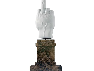 Artistic White Hand Sculpture With Upward Pointing Finger And Marble Base 3d model