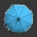 Scenic Outdoor Landscape With Blue Umbrella White Frilled Edge Brown Handle And Yellow Tassel