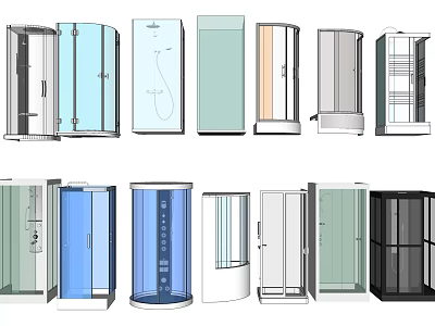 Shower Sauna Different Modern Styles With Glass Doors And Interior Designs 3d model