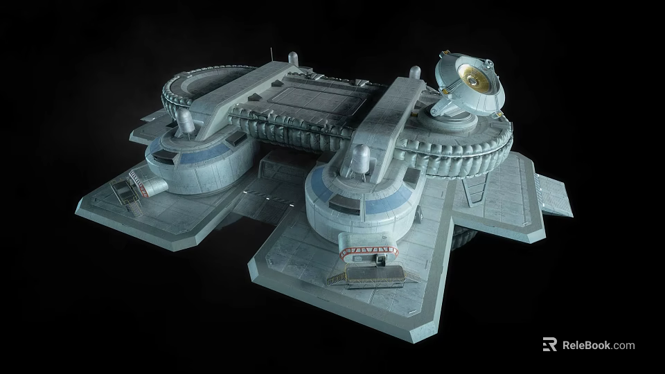 Cartoon Sci Fi Base With Circular Modules And Futuristic Structural Design 3d model