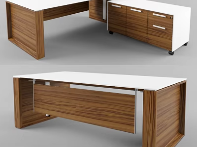 Modern Office Desk With Wooden Frame White Top And Storage Drawers 3d model