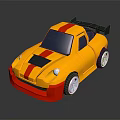 Yellow Sports Car With Red Stripes Black Rear Spoiler And Shiny Surface
