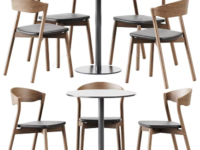 Modern Wooden Dining Table And Chair Set With Round Top And Metal Legs 3d model