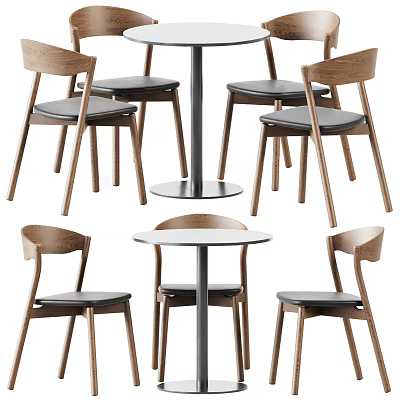 Modern Wooden Dining Table And Chair Set With Round Top And Metal Legs 3d model