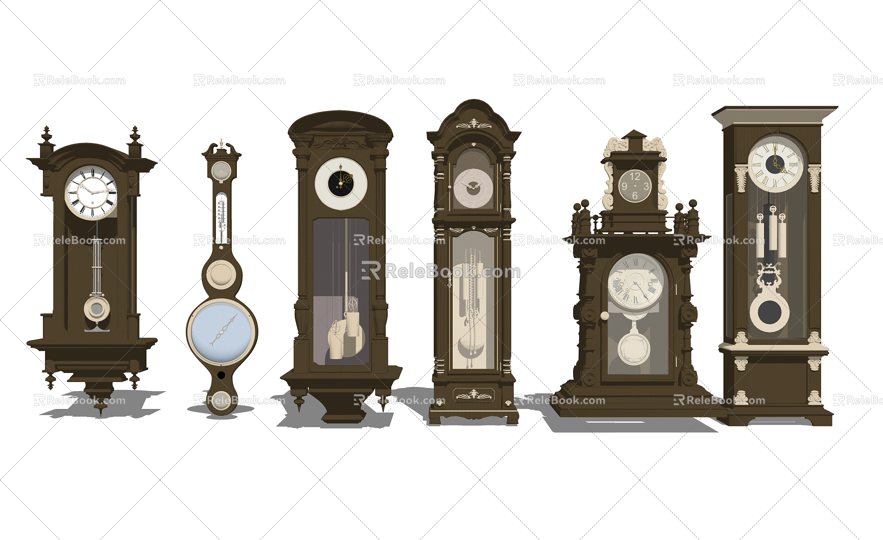 European-style floor clock wall clock floor clock combination 3d model