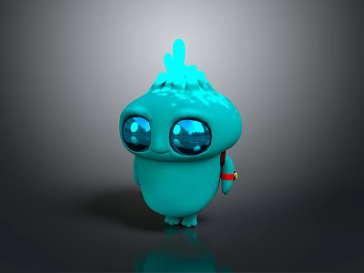 Cute Blue Game and Movie Character with Big Shiny Eyes Spiky Top and Red Backpack 3d model