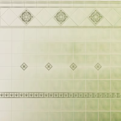 Elegant Green Tile Wall With Decorative Diamond Patterns And Ornate Border Design 3d model