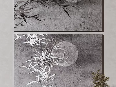 Chinese Style Wall Art With Bamboo Leaves And Moon Design 3d model