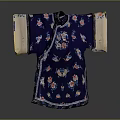 Woman's Traditional Blue Robe With Floral Butterfly Embroidery And Light Colored Cuffs