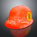 Red Safety Helmet With Yellow Badge Featuring Letter R On Dark Background