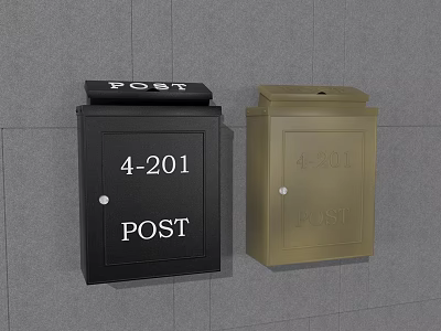 Public Mailboxes With Black And Beige Design And POST Sign For Residential Area 3d model