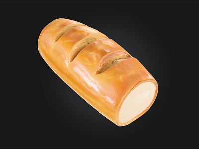 Golden Crust Long Loaf Bread With Top Slits Shiny Surface And Soft White Interior 3d model