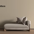 Poliform Light Gray Chaise Lounge With Wooden Legs Throw Pillows Beige Wall And Wooden Floor