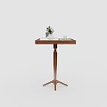 Modern Wooden Side Table With Square Top And Triangular Base Featuring Decorative Vase And Cups 3d model