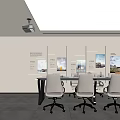 Modern Conference Room Interior With Long Table Wheeled Chairs Projector Whiteboard And Wall Displays