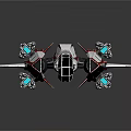 Futuristic White And Red Aerospace Spaceship With Wings And Glowing Thrusters