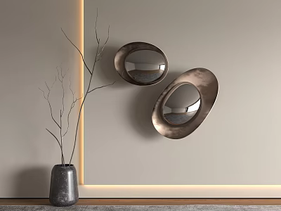Shiny Metallic Oval Wall Hanging Decor For Living Room With Vase Branches Modern Home Decoration 3d model