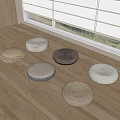 Round Woven Stools On Wooden Floor Near Window In Modern Minimalist Indoor Space