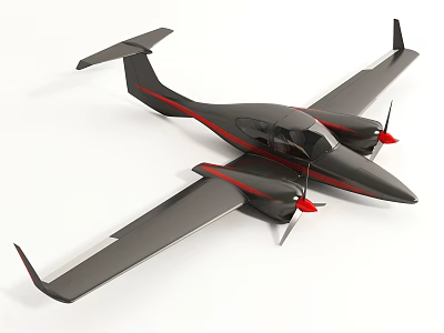 Modern Small Passenger Aircraft With Black Body Red Stripes Twin Propellers And Sleek Wings 3d model