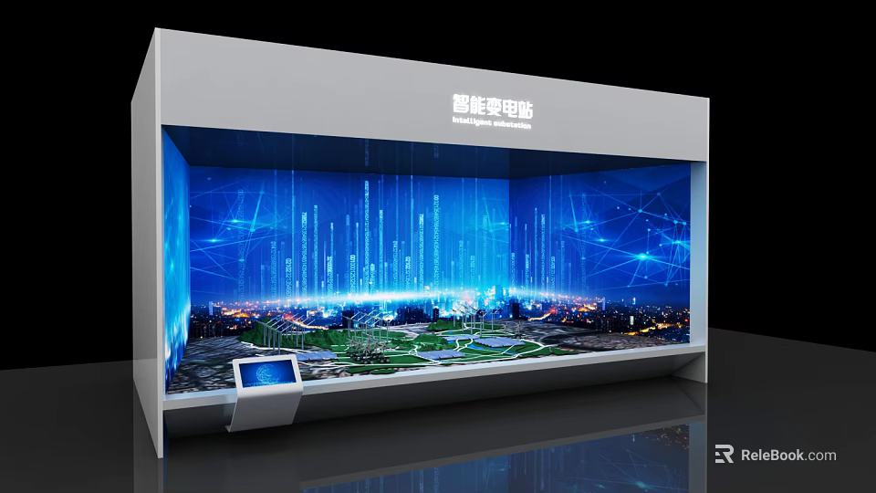 Smart Power Station Commercial Equipment Display Booth With Technological Data Visualization And Touch Interface 3d model 