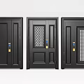 Modern Black Security Doors with Diverse Panel and Grille Designs and Secure Lock Features 3d model