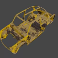 Yellow Old Car Frame With Rusted Worn Body Structure And Missing Parts
