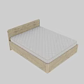 Double Bed with Light Wood Finish Frame and White Wavy Pattern Mattress