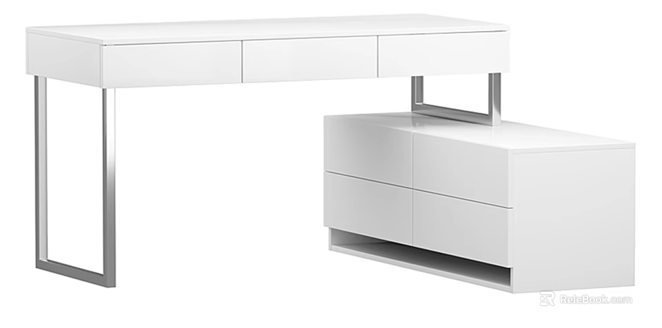 Modern White Dressing Table With Sleek Design And Multiple Storage Drawers 3d model 