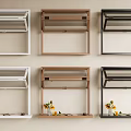 Modern Wall Mounted Kitchen Shelves in White Brown Black With Decorative Vases and Yellow Flowers