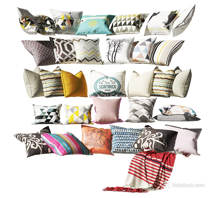 Colorful Throw Pillows With Various Patterns And Designs For Home Decor 3d model 